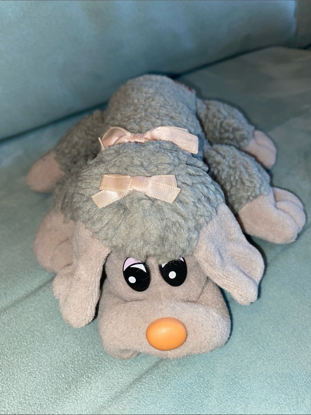 Pound Puppies Gray & Pink Plush Puppy Stuffed Animal with Ribbon Bow